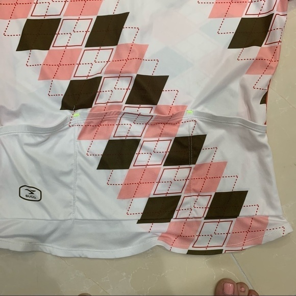 SUGOI White/ Red/Brown Argyle Cycling Jersey 1/2 Zip Top Sz M - Picture 10 of 10